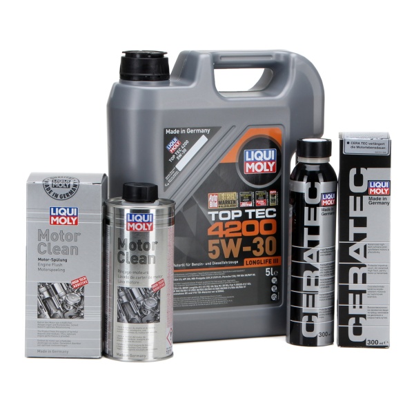 Set Ulei Motor Liqui Moly Top Tec 4200 Longlife III 5W-30 5L 8973 + Liqui Moly Aditiv Ulei Motor Ceratec 300ML 7181 + Liqui Moly Solutie Curatat Motor Motor Clean 500ML 1883